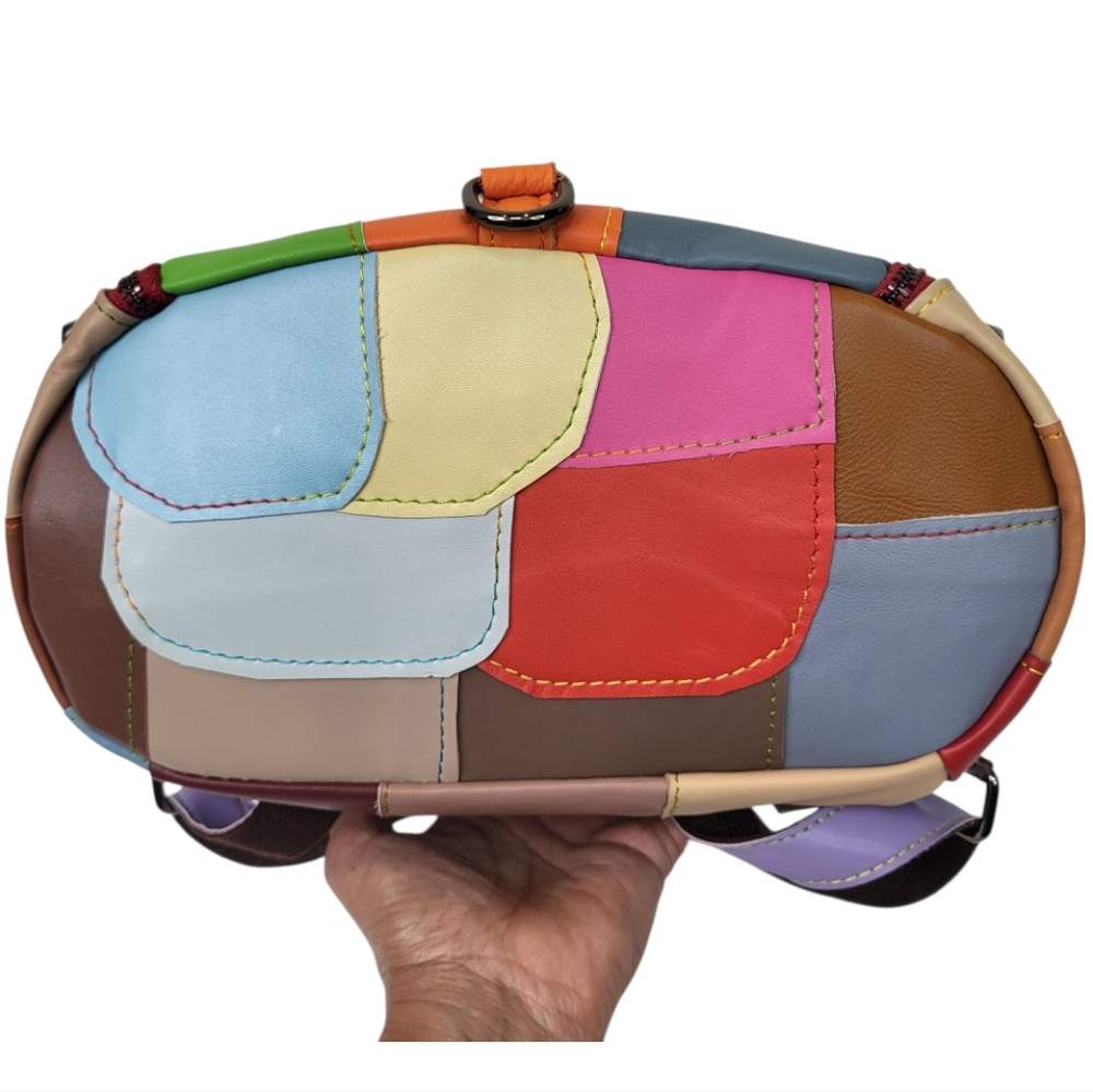 Colorful Leather Patchwork Backpack Purse - image 6